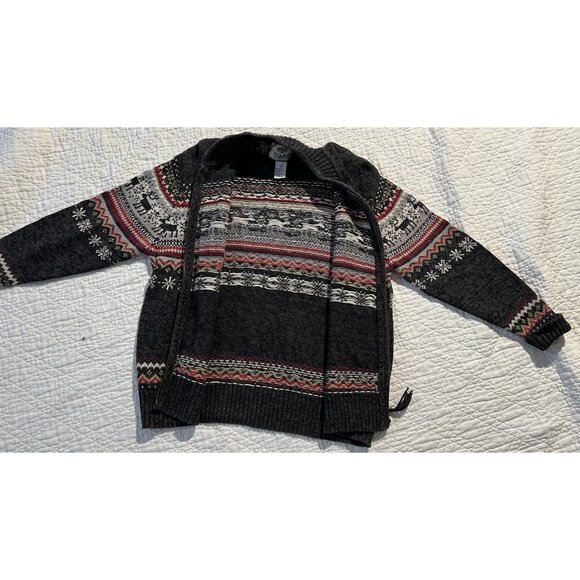 Tiara Cardigan Womens Large Gray Fair Isle Moose Full Zip Sweater Vintage - Picture 8 of 12